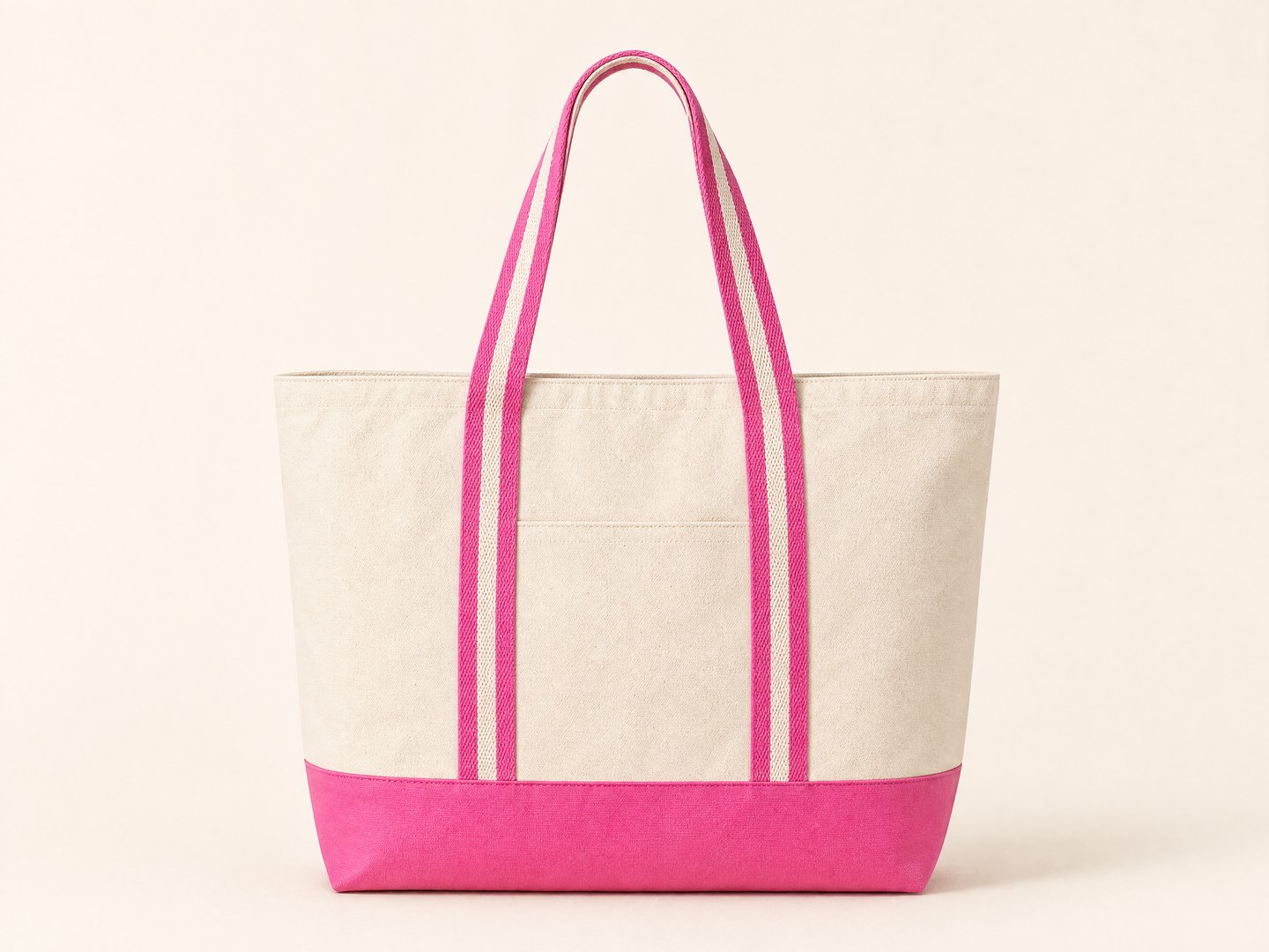 A plain cream canvas tote in your selected color, ready to be personalized.